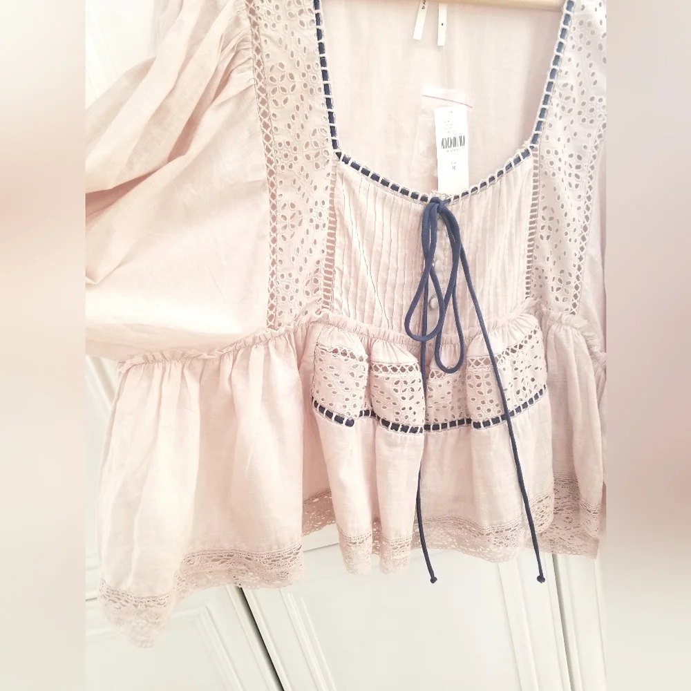 Anthropologie Sz M Billowy Peasant Blouse Rose/blush Colour - Picture 8 of 10